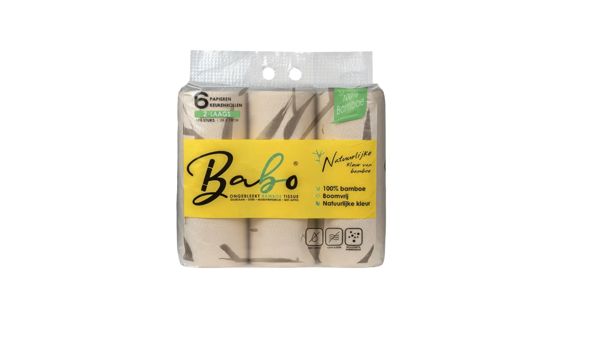 Bamboe Kitchen 2 - Ply, 120 Sheets (6 Rolls =12 Rolls) - Babo Bambo