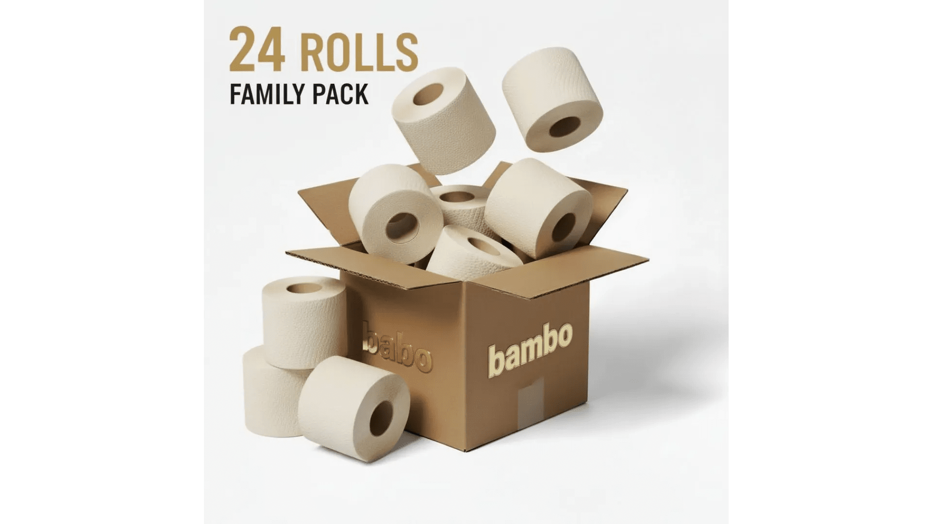Bamboe Toilet Paper, 3 - ply, 200 sheets (24 rolls = 48 standard rolls) (24 × 200 = 4,800 sheets) - Babo Bambo