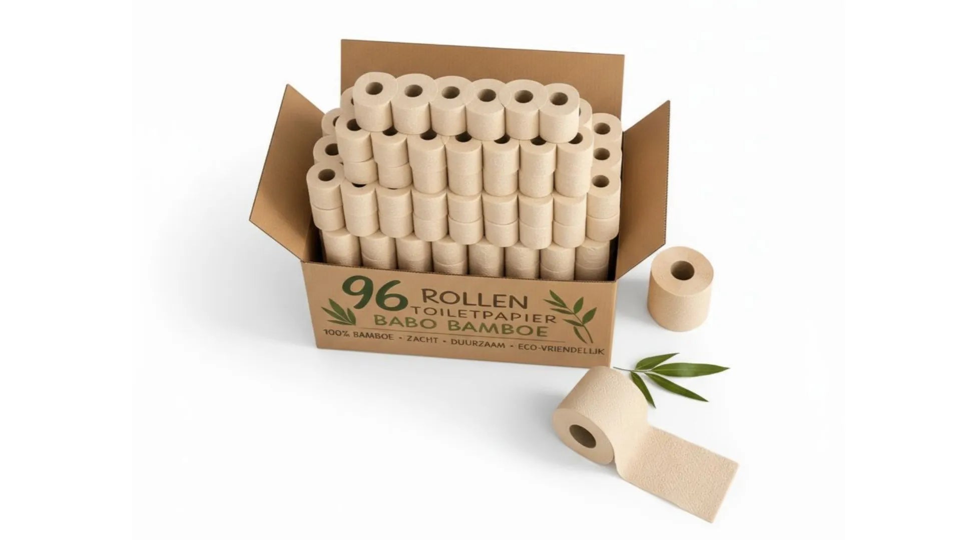 Bamboe Toilet Paper, 3 - ply, 200 sheets (96 rolls = 192 standard rolls) (96 × 200 = 19,200 sheets) - Babo Bambo