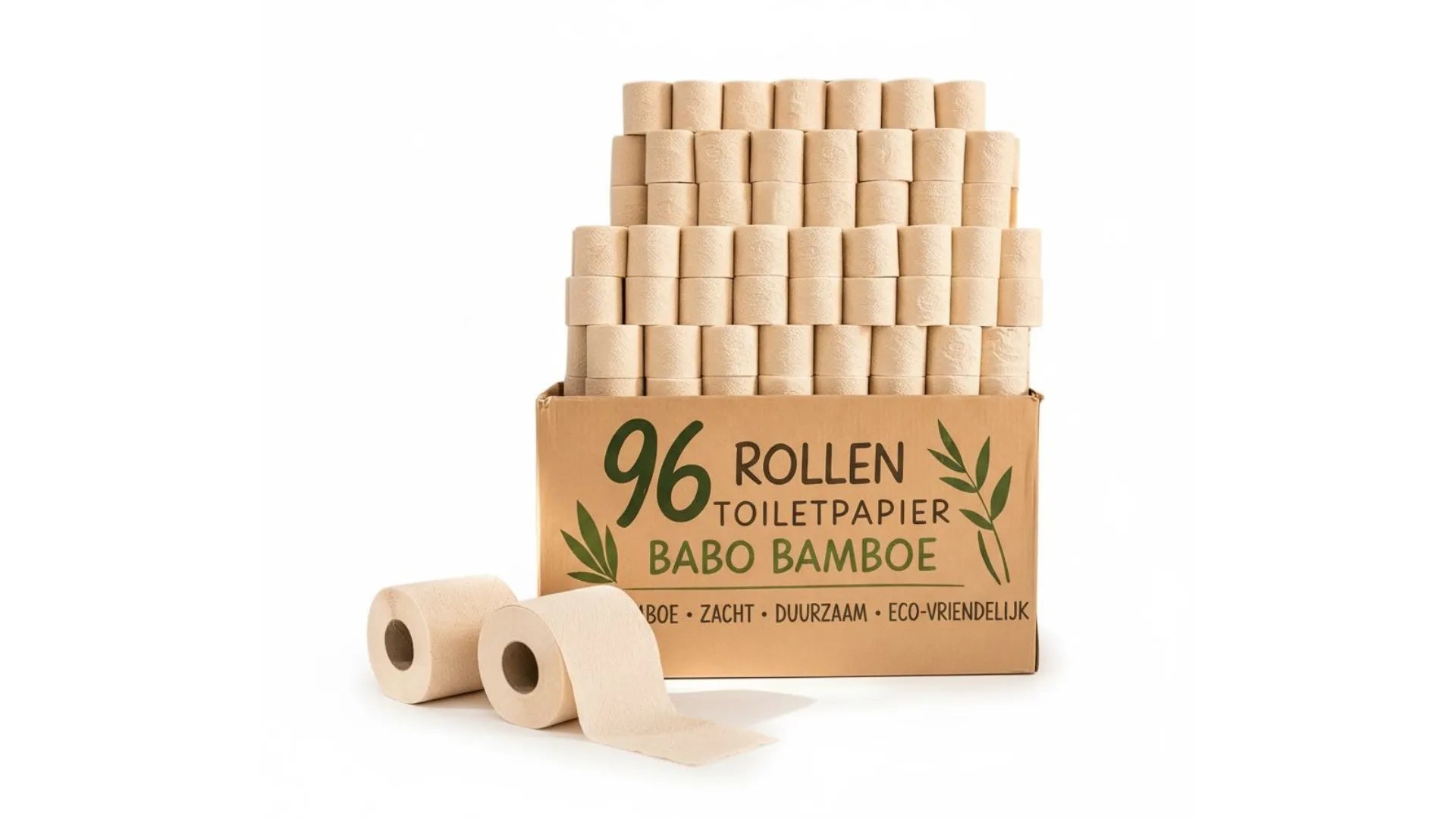 Bamboe Toilet Paper, 3 - ply, 200 sheets (96 rolls = 192 standard rolls) (96 × 200 = 19,200 sheets) - Babo Bambo Main image