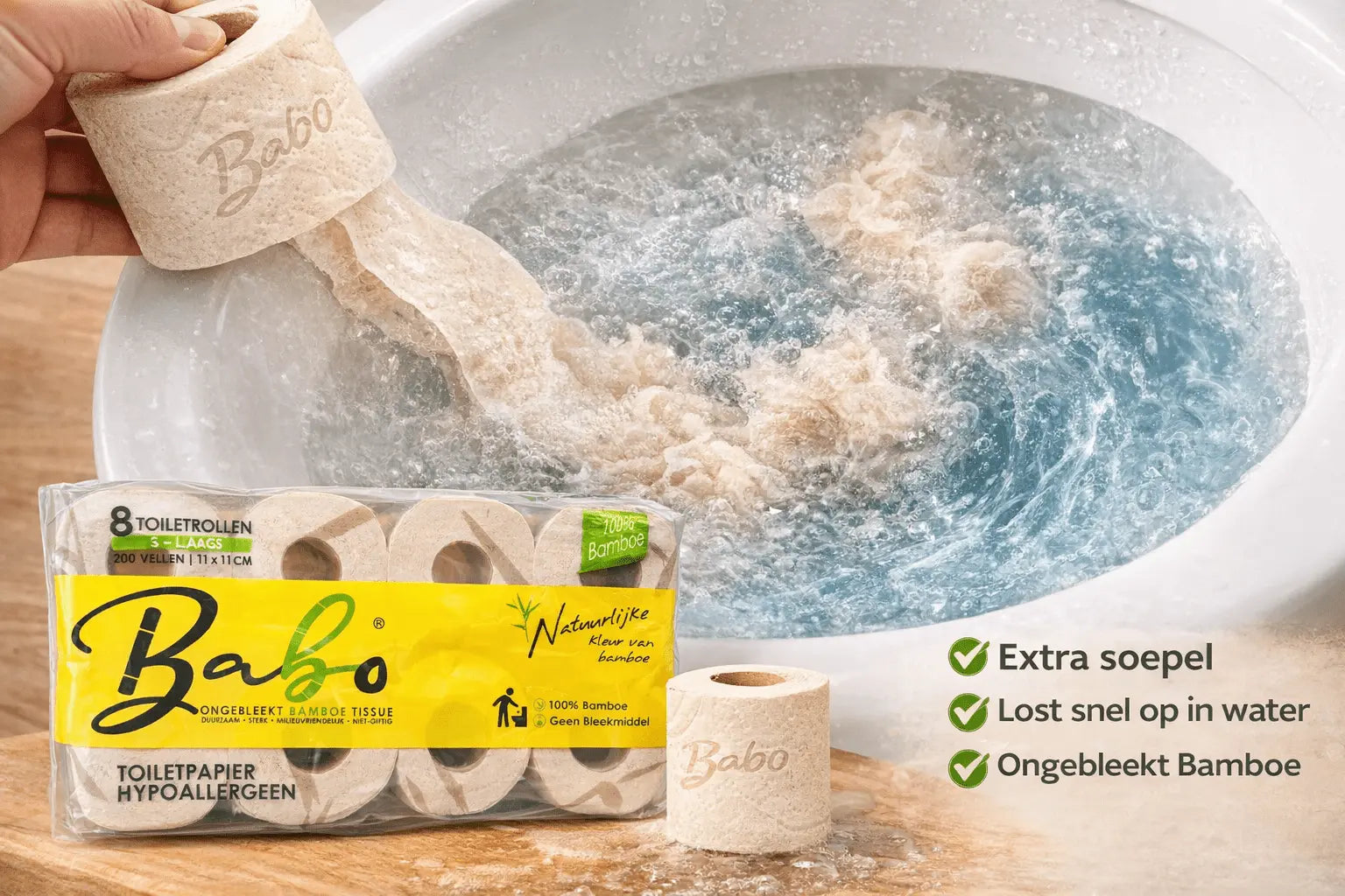 Bamboe Toiletpapier 3-laags, 200 vellen ( 8 Rollen = 16 standaard Rollen) ( 8 x 200 = 1600 vellen ) Secundaire afbeelding