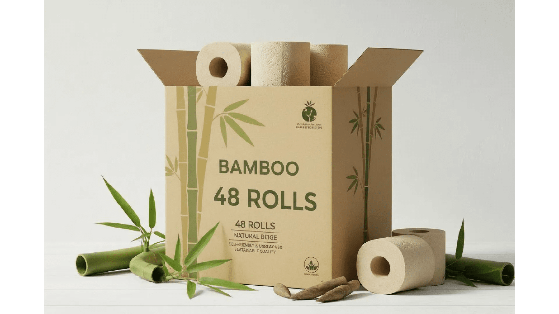 Bamboe Toilet Paper, 3 - ply, 200 sheets (48 rolls = 96 standard rolls) (48 × 200 = 9,600 sheets) - Babo Bambo