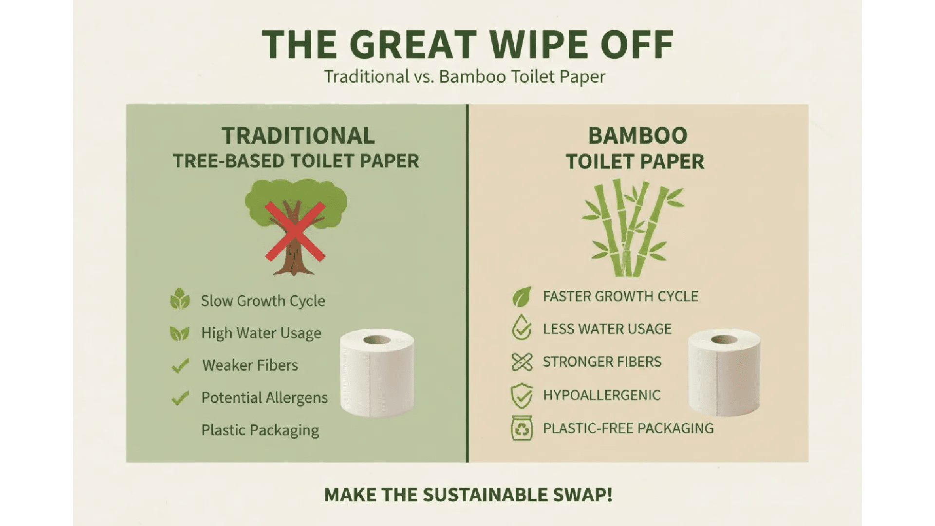 Bamboe Toilet Paper, 3 - ply, 200 sheets (48 rolls = 96 standard rolls) (48 × 200 = 9,600 sheets) - Babo Bambo