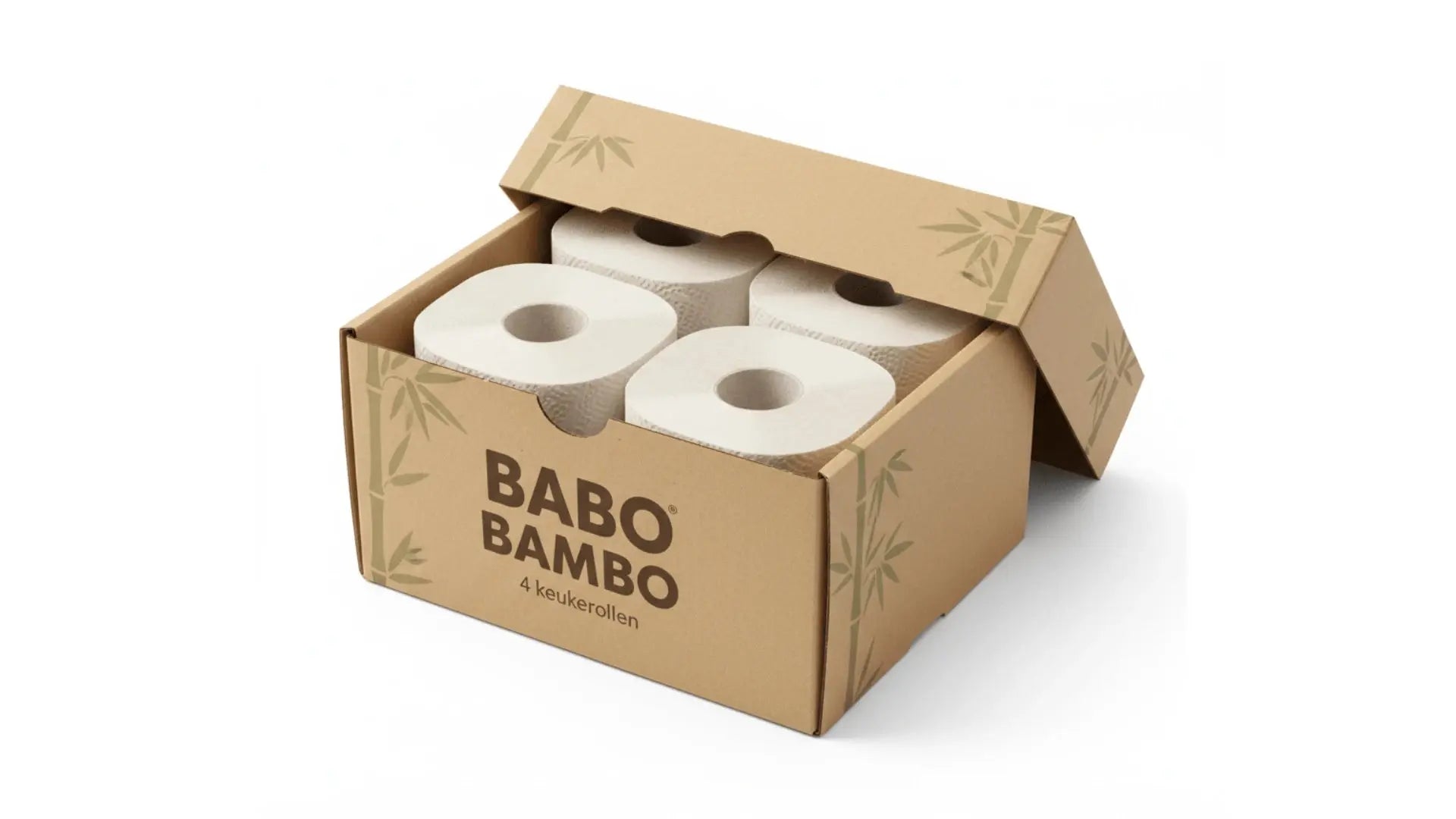 XL Bamboe Kitchen Rolls, 2 - ply, 120 sheets (4 rolls = 8 standard rolls) (4 × 120 = 480 sheets) - Babo Bambo