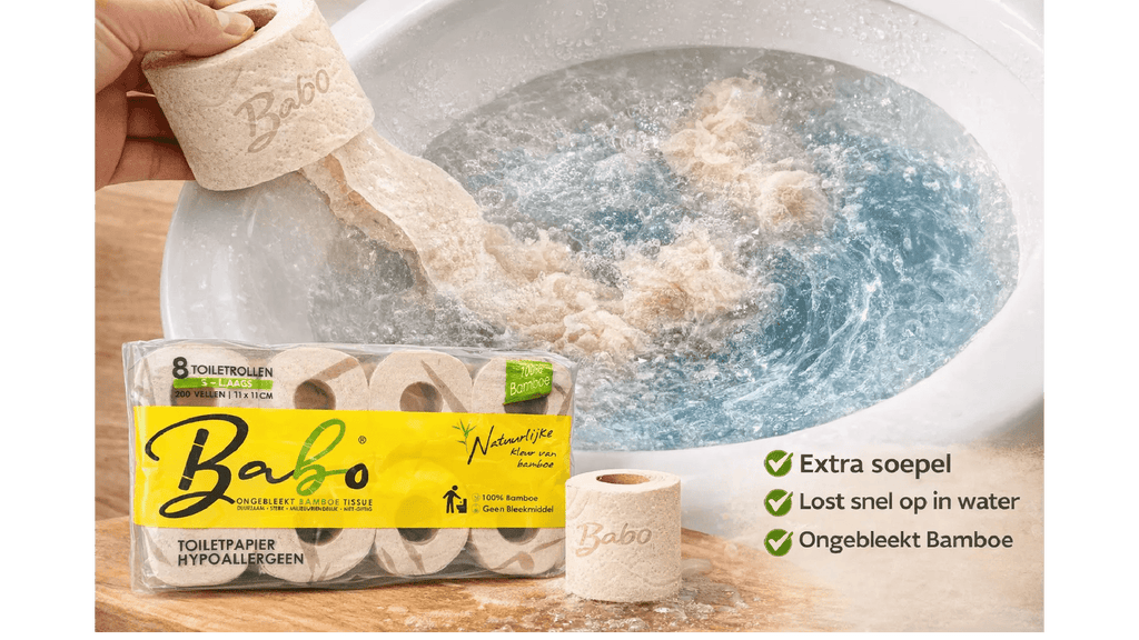 Bamboe Toilet Paper, 3 - ply, 200 sheets (4 rolls = 8 standard rolls) (4 × 200 = 800 sheets) - Babo Bambo